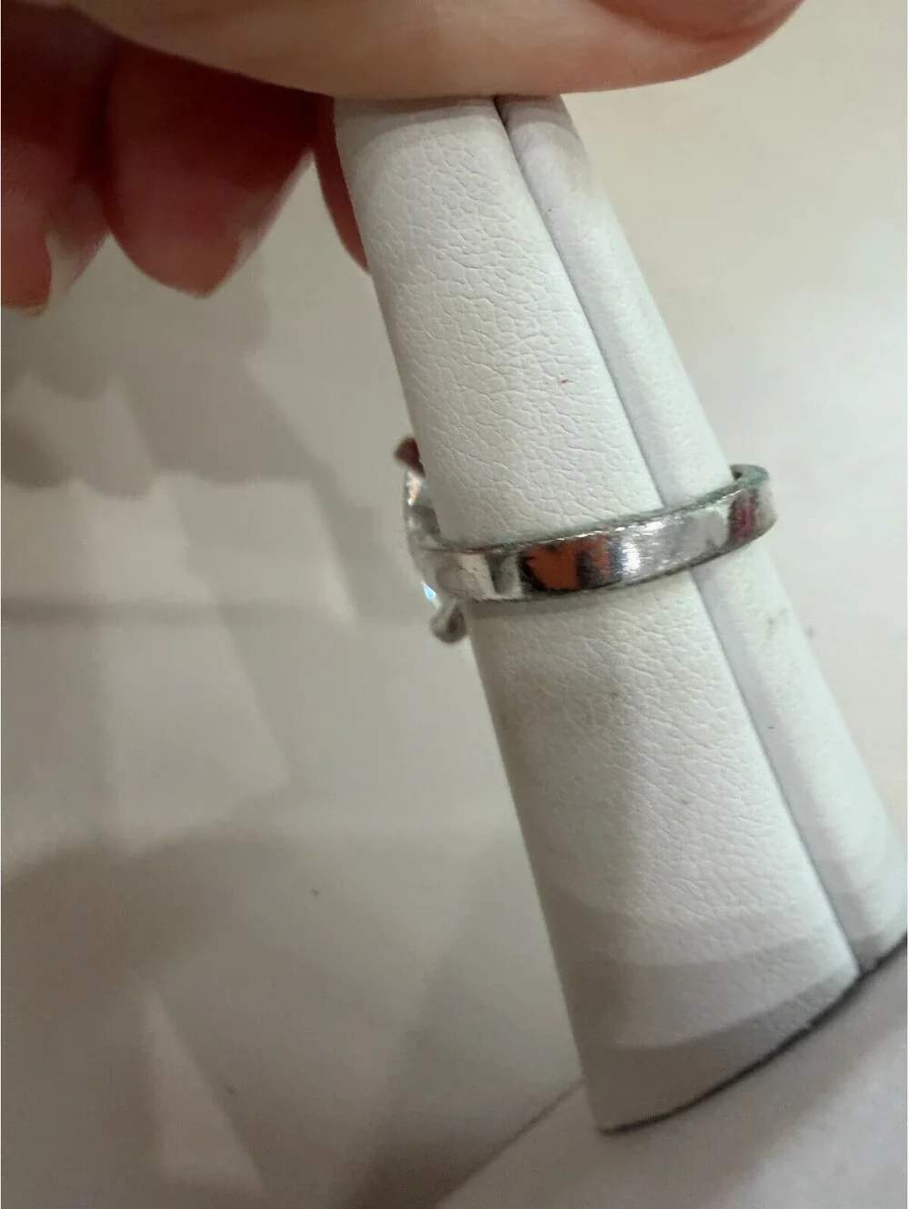 Silver Tone Ring with Large Clear Oval Gemstone Size 5.75 EDCO